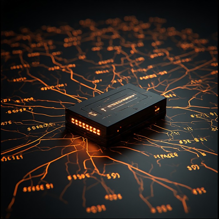 The device sits at the centre of a radiating $ path network